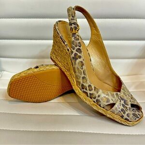 Stuart Weitzman Cheetah Print Espadrille Sling Back Wedge 3.5” Heel Womens 9